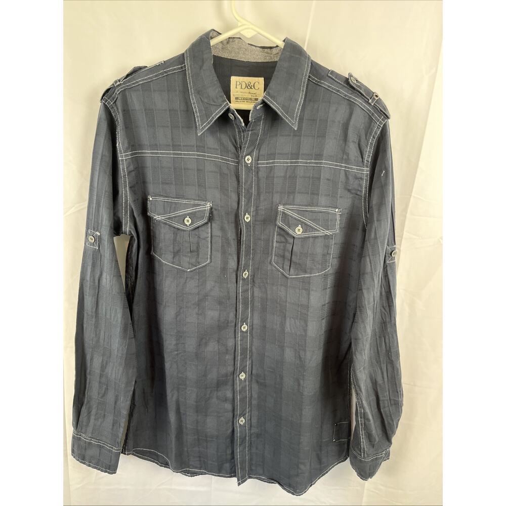 PD&C Button Up Long Sleeve Shirt Blue Size Medium Western